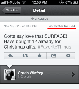 Oprah Winfrery tweeted love for Microsoft Surface