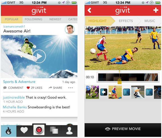 Givit Video Editor App Interface