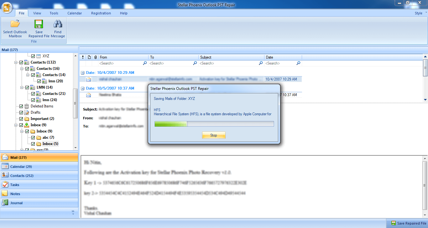 Phoenix Outlook PST Repair file saved at