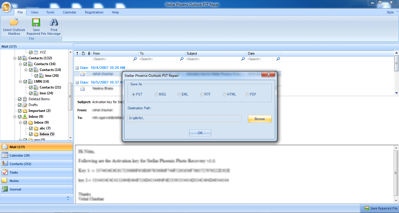 Stellar Phoenix Outlook PST Repair - Save Repaird File