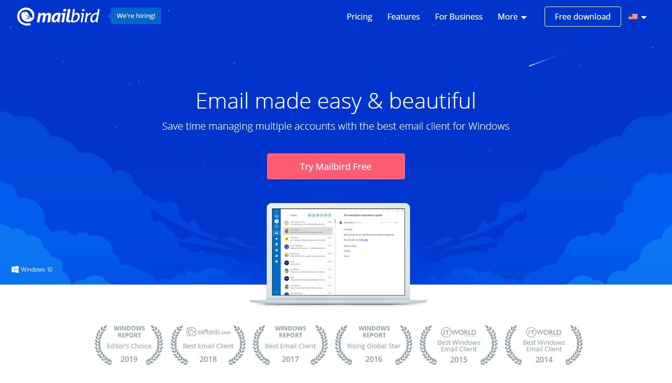 Mailbird makes emailing easy and beautiful - It saves you time managing multiple accounts with one of the best email client solution for Windows