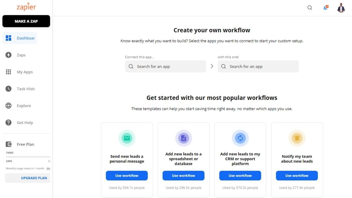 Zapier lets you connect apps and automate business processes and workflows